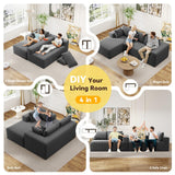 Mvpipi L-Shaped Boneless Couches for Living Room, Cloud Couch with Oversized Chaise, Modular Sectional Sofa w/Deep Seat, Corduroy Comfy Sofa, Couches for Bedroom & Apartment, No Assembly, Grey Mvpipi