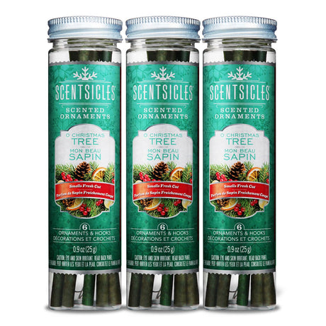 Scentsicles O Christmas Tree Scented Christmas Ornaments with Hooks - 3 Bottles (18 Sticks Total) Scentsicles