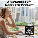 Farmhouse Coffee Bar Sign, Rise & Shine It's Coffee Time, 5"x5" Wood Plaque with Stand Gift for Home Kitchen Tabletop Decor -B09 YQV