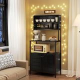 HOMCOM Kitchen Bakers Rack with Power Outlet, Coffee Bar Cabinet with Storage Shelves, Microwave Stand with Louvred Door Cabinets, Black HOMCOM