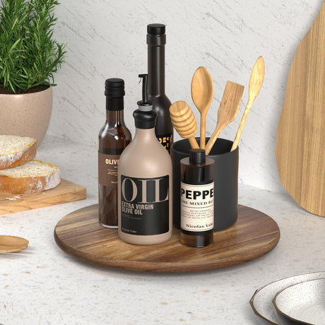 Greatseas Lazy Susan Turntable for Cabinet, Bamboo Lazy Susan Organizer for Table Top, Kitchen Countertop Organizer for Condiment, Bathroom Counter Organizer Decor Sink Tray, Acacia Wood 12 Inch Greatseas