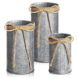 Zonon 3 Pcs Farmhouse Vase Decor with Twine Bow 4.33" Galvanized Flower Bucket 5.91" Metal Pots 7.09" Rustic Decorated Vases for Artificial Flowers Home Table Weddings Decor (Black) Zonon