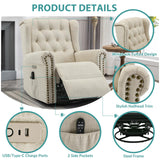 MEETWARM Power Swivel Rocking Glider Recliner Chair with Heat and Vibration, Electric Rocker Nursery Reclining Chair, Wingback Tufted Upholstered Recliner for Living Room, Type-C & USB Ports (Beige) MEETWARM