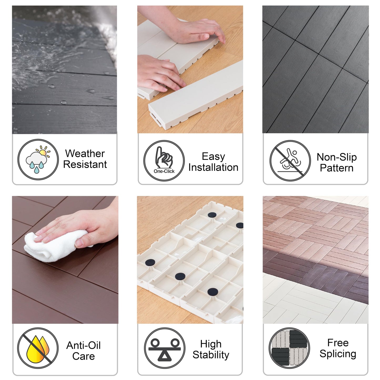 Easy Cut Snap Fit Plastic Interlocking Patio Deck Tiles (Pack of 72, 12"x3") Plastic Ivory Waterproof Outdoor Flooring All Weather Floor Decking for Balcony Backyard Garden DIY Inst