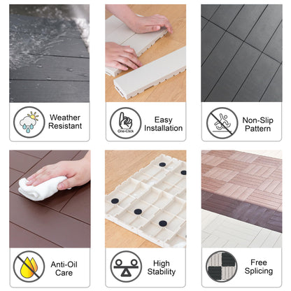 Easy Cut Snap Fit Plastic Interlocking Patio Deck Tiles (Pack of 72, 12"x3") Plastic Ivory Waterproof Outdoor Flooring All Weather Floor Decking for Balcony Backyard Garden DIY Inst