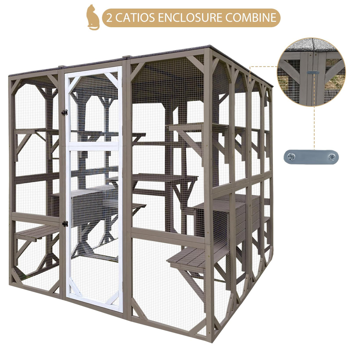PetsCosset 71" Catio Outdoor Cat Enclosure, Extral Large Wooden Outdoor Cat House Enclosure Kitty, Outdoor Catio House Weatherproof Walk-In Catio with Large Enter Door, Platforms-Combinable-73"W 71"H PetsCosset