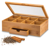 Bamboo Tea Bag Organizer Storage Box with Drawer & Acrylic Window - Magnetic Lid Keeps Contents Fresh - Ideal Mothers Day Gifts for Mom - Gift Caddy (Tea Not Included) Bambüsi