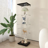 Shengrunner Frameless Glass Display Cabinet, Curio Cabinet with Lock and Glass Door, Floor Standing Showcase Display Shelf for Collectibles, Legos, Figures, Plants Shengrunner