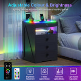 Lvifur RGB Nightstand with Gun Drawer, Glass Top Bedside Table with Wireless Charging Station, LED Night Stand with Human Sensor Design, Modern End Table for Bedroom Living Room (Black) Lvifur