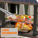 Panovue 45" H×31''W Metal Chiminea Fire Pit with Grill, Wood Burning Fire Pits for Outside,Square Chimineas Fireplace with Mesh Spark Screen Door& Fire Poker for Garden,Yard,BBQ,Bonfire Panovue