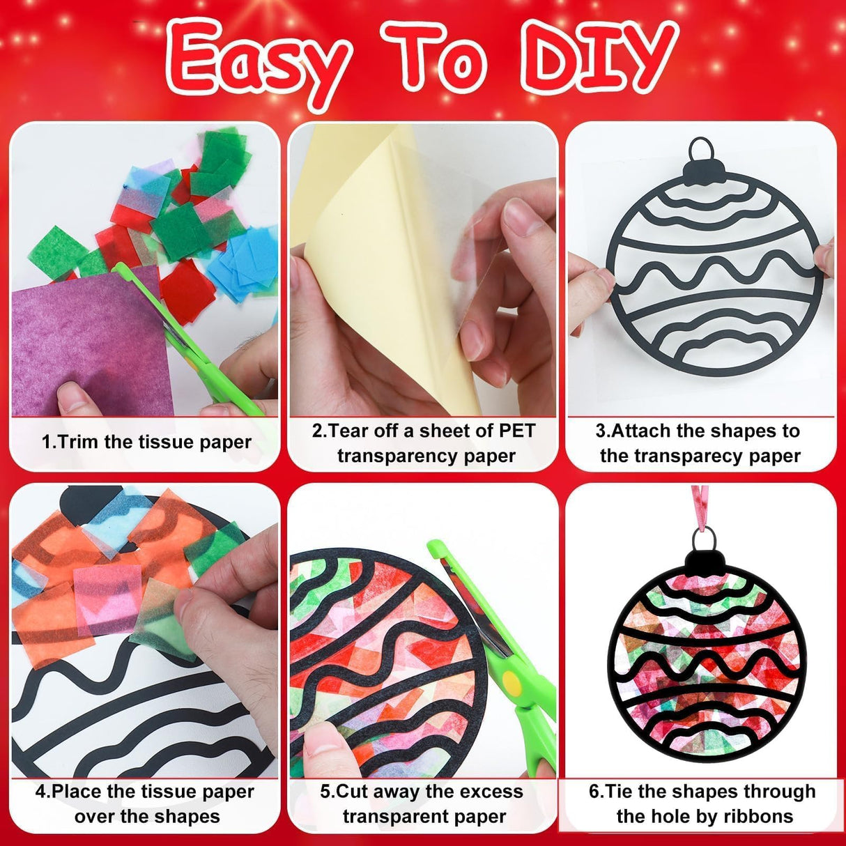 EggSun 36 Sets Christmas Balls Suncatchers Craft Kit for Kids Ornaments Stained Glass Christmas Window Arts and Crafts Kit for Classroom Holiday Projects Home Party Favors Decorations Ages 4 8 12 EggSun