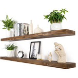 XWNE Rustic Floating Shelves 60 inch Long 8 "deep Set of 2, Heavy Duty Wood Wall Mounted Shelves for Bathroom Living Room Kitchen,Book Shelves with Thickened Hidden Bracket- Walnut XWNE