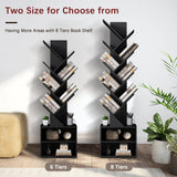 Azaeahom 8 Tier Tree Bookshelf, Wood Bookcase with Storage Cabinet, Modern Tall Narrow Bookshelves Organizer, Floor Standing Book Shelf for Bedroom/Living Room/Home Office/Corner (Black, 8 Tier) Azaeahom