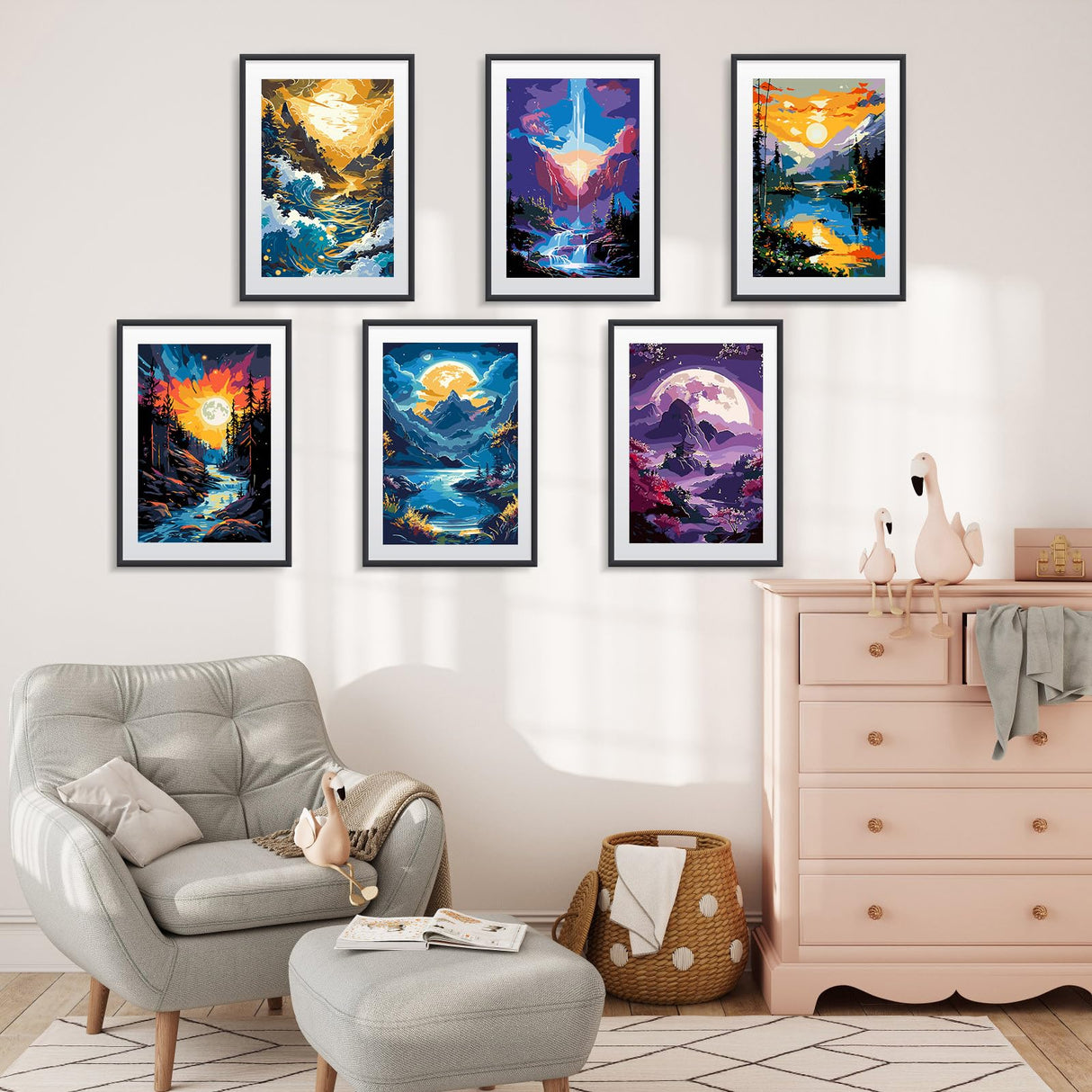 MISCER 6 Pack Landscapes Paint by Numbers Kit for Adults Beginner, Paint by Number Kits, DIY Acrylic Oil Painting Suitable for Home Decoration (8 * 12 Inch) MISCER