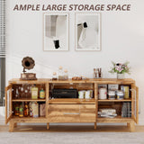 LUXOAK 63in Modern Wood TV Stand for 70+ Inch TV, Mid Century High Gloss Entertainment Center with Glass Doors & Adjustable Shelf, TV Console with Storage Drawer for Living Room, Yellow Oak, CTS008 LUXOAK