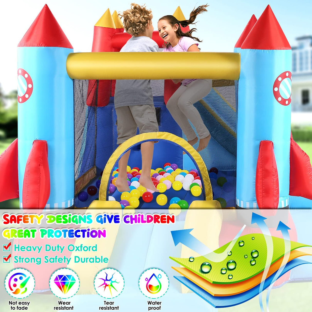 AKEYDIY Bounce House Water Slide Rocket Blast- 13X12ft Inflatable Water Slides Park for Kids 3-12, Large Adventure Water Park W/Pool,Climbing Wall,Bouncer Area/Water Bounce House for Kids Backyard AKEYDIY