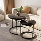 aboxoo Round Nesting Coffee Table Side Set of 2 End Tables for Living Room Bedroom Balcony,Black Faux Marble Wooden Table 23.6IN Accent Large Coffee Table with Steel Frame aboxoo