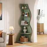 Tribesigns Wavy Corner Shelf, Modern 5-Tier Bookshelf Bookcase with Curvy Shape, Unique Plant Stand Display Rack for Living Room Small Space (Green) Tribesigns