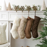 Farmhouse Knitted Personalised Christmas Stockings: 4 Pack 18 Inch Rustic Neutral Cable Knit Fireplace Stockings, Rustic Cozy Hanging Xmas Stocking Decorations for Family Holiday Décor, Earth Tones Pawliss