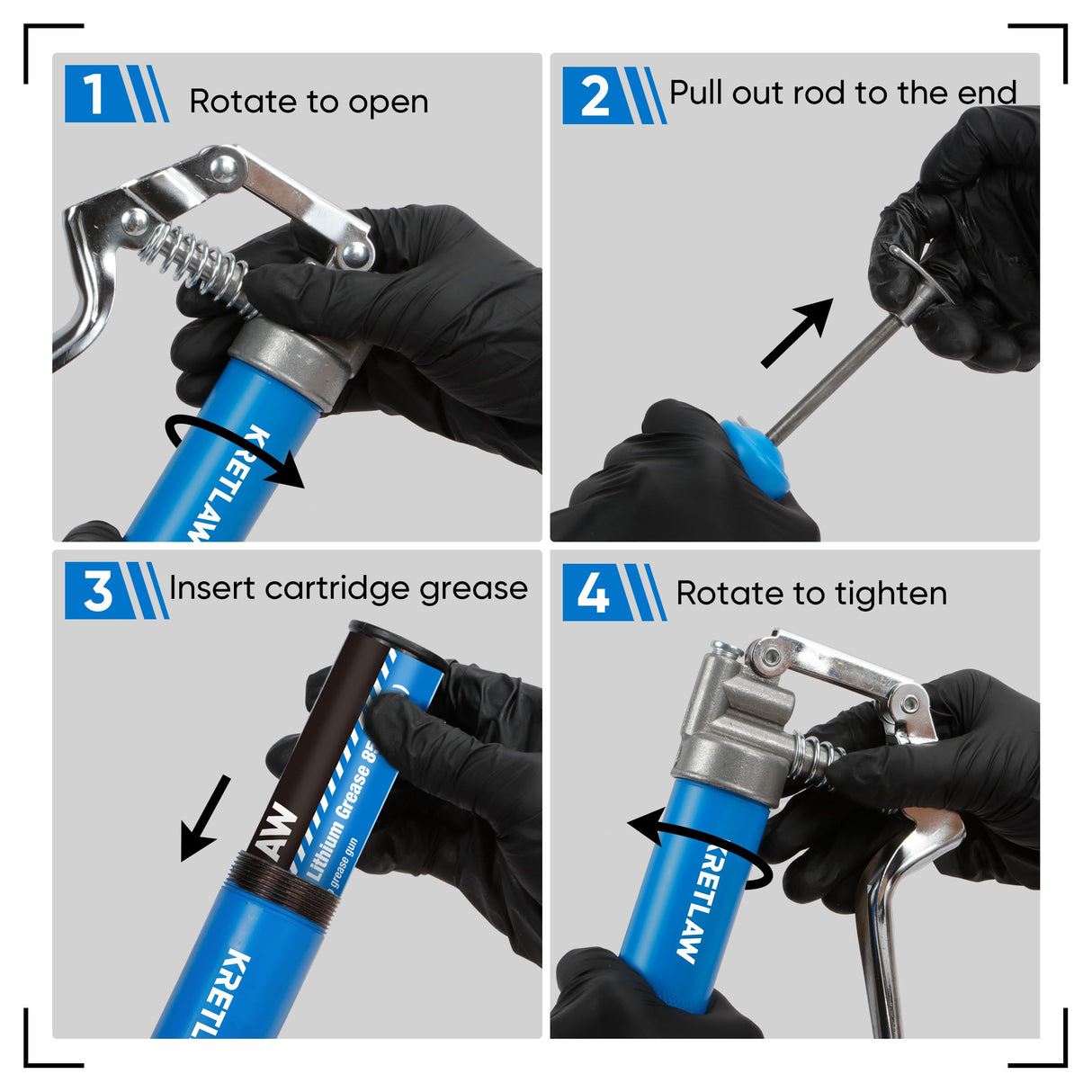 KRETLAW Mini Grease Gun (3000PSI) with Double 3oz Cartridge Grease and 12'' Flex Hose, Reinforced Coupler for Automotive,Marine KRETLAW