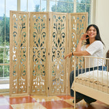 5.6Ft Room Divider Folding Wood Classical Carved Partition Screen for Home Office Garden - 4 Panels (Natural) Svimi