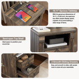 BuildHom Farmhouse Nightstand with Charging Station, 18" Modern Wood Side Table, 2 Drawers End Table & Roman Column Design for Living Room, Bedside Table with Open Shelf for Bed Room, Dark Rustic Oak BuildHom