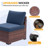 Poteban Patio Furniture Set, 7 Pieces Outdoor Modular Conversation Set Wicker Sectional Sofa for All Weather Rattan Patio Couch for Porch Garden Backyard Balcony Poolside (Blue) Poteban