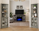 AMERLIFE Curved Corner Storage Cabinet, 65" Tall Freestanding Bookcase with Glass Doors & Adjustable Shelves, 5-Tier Corner Display Cabinet for Living Room, Bathroom, Laundry Room, Washed Grey AMERLIFE