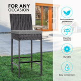 VIVOHOME Outdoor Wicker Barstool 4 Packs, Bar Chairs PE Rattan Materail, Patio Stools with Cushions, Black VIVOHOME