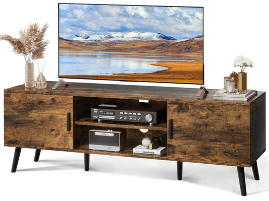 SUPERJARE TV Stand for 55 Inch TV, Entertainment Center with Adjustable Shelf, 2 Cabinets, TV Console Table, Media Console, Solid Wood Feet, Cord Holes, for Living Room, Bedroom, Rustic Brown - WoodArtSupply