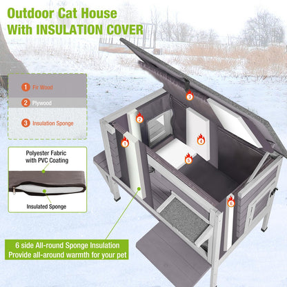 GUTINNEEN Outdoor Cat House Insulated for Winter Weatherproof Feral Cat Shelter - WoodArtSupply