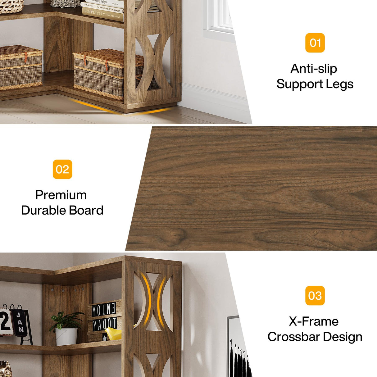 Tribesigns Rustic 5-Tier L Shaped Corner Bookshelf - 66-Inch Tall Storage Organizer for Living Room or Bedroom Tribesigns