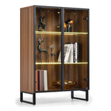 EUREKA ERGONOMIC Curio Cabinet, 2 Adjustable Shelves Display Storage Cabinet with LED Lighting, Tempered Glass Door, Showcase for Collectibles Figurines Home Office Living Room Bedroom, Walnut EUREKA ERGONOMIC