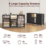 Dresser TV Stand for Bedroom for 65 inch TV with LED Lights and Charging Station, Fabric Chest of Drawers, 8 Fabric Drawers, Wood Top, Living Room, Closet Black Decofy