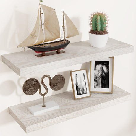 Fun Memories 24W x 9.3D Floating Shelves, 9.3" Deep Wall Shelves Set of 2, Farmhouse Rustic Wood Shelf 24 Inch Long, Large Display & Storage Shelves for Book, Living Room, Bathroom, Kitchen - Brich Fun Memories