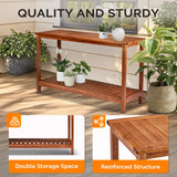 VINGLI 49in Solid Wood Outdoor Console Table, 2-Shelf Wooden Outdoor Accent Plant Table Multifunctional Buffet Bar Storage Organizer for Indoor Patio Porch and Entryway (Natural) VINGLI