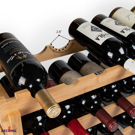 DECOMIL - 72 Bottle Stackable Modular Wine Rack Wine Storage Rack Solid Bamboo Wine Holder Display Shelves, Wobble-Free (Eight-Tier, 72 Bottle Capacity) DECOMIL