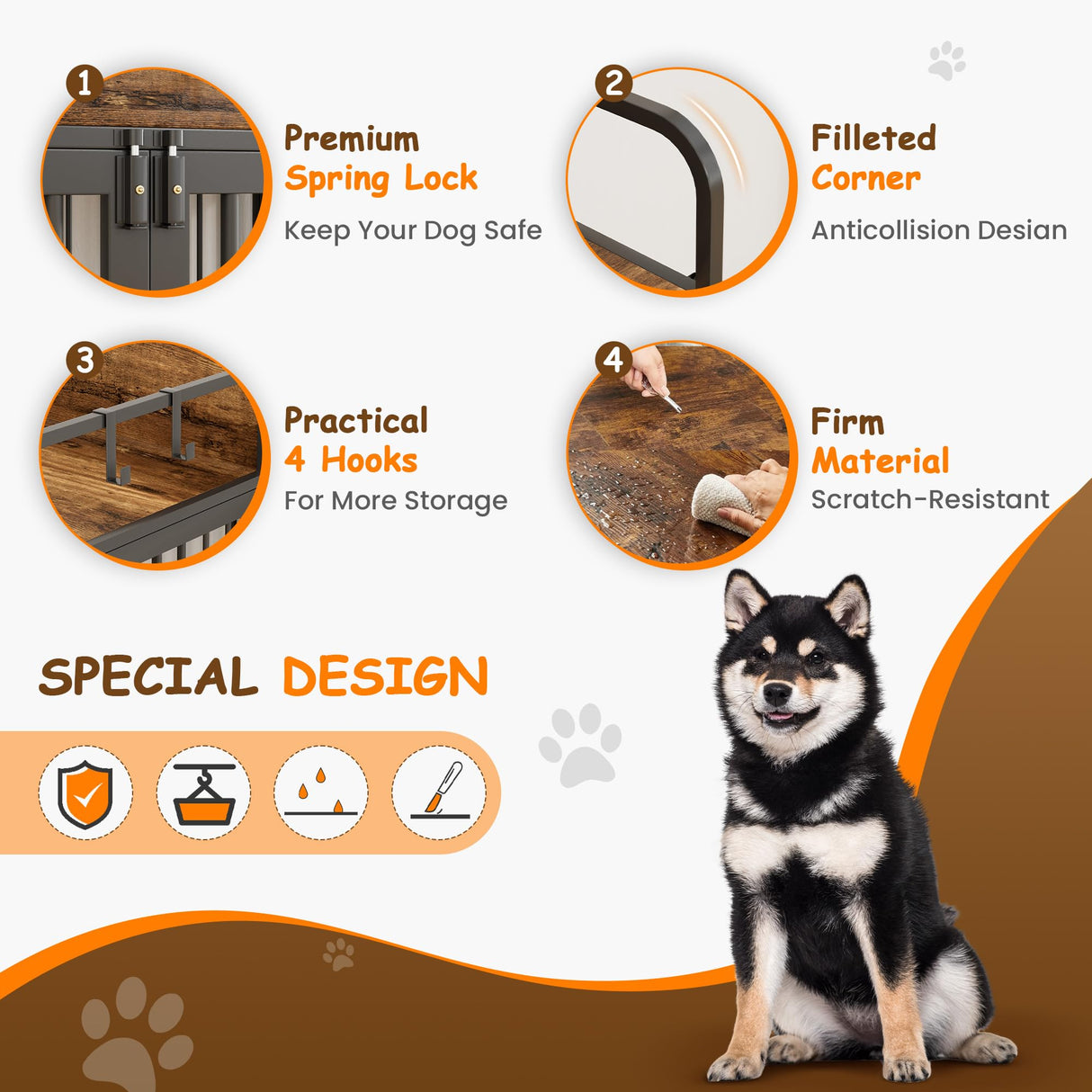 VONZOY Large Dog Crate Furniture for Large Dogs, 43" Wooden Heavy Duty Dog Kennel with Double Doors, Decorative Pet House Dog Crates Side End Table Indoor(43.3" W×27.6" D×28.3" H) VONZOY