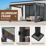 Raysfung 10' x 13' Polycarbonate Hardtop Gazebo,Wall Mounted Gazebo with Aluminum Frame Lean to Gazebo Pergola with Sloping Roof for Outdoor, Backyard, Patio Raysfung