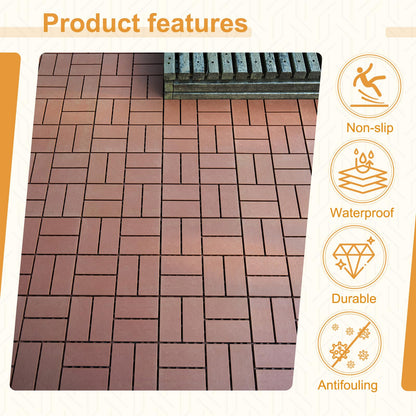 ZJT 44 Pack Plastic Interlocking Deck Tiles,44 sq.ft,11.8"x11.8"Indoor Outdoor Waterproof Patio Floor Decking Tiles,Plastic Flooring All Weather Use for Balcony Backyard,Brown Checker