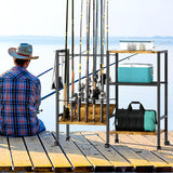 Azheruol Fishing Rod Rack Fishing Equipment Organizers With Wheels, Metal Fishing Gear Shelf Up To 12 Rods, Fishing Rod Holders Fishing Pole Storage Cart For Garage Home Entryway Corner Azheruol