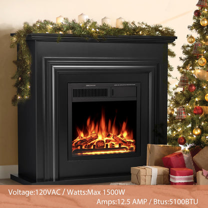 36" Electric Fireplace with Mantel Wooden Surround Firebox Fireplace TV Stand with Logs, Adjustable Led Flame, Remote Control, 750W-1500W,Black