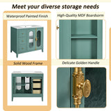 LUMISOL 36 Inch Bathroom Vanity with Sink, Free Standing Bathroom Sink Cabinet with 3 Drawers, 2 Glass Door & Side Storage, Vintage Bathroom Vanities with Ceramic Sink, Solid Wood Frame, Green LUMISOL
