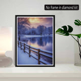 SKRYUIE 5D Diamond Painting A Snowy Scene by Lake Winter Full Drill by Number, DIY Rhinestone Paint with Diamond Art Kits for Adults Set Arts Craft Decorations (12x16inch) SKRYUIE