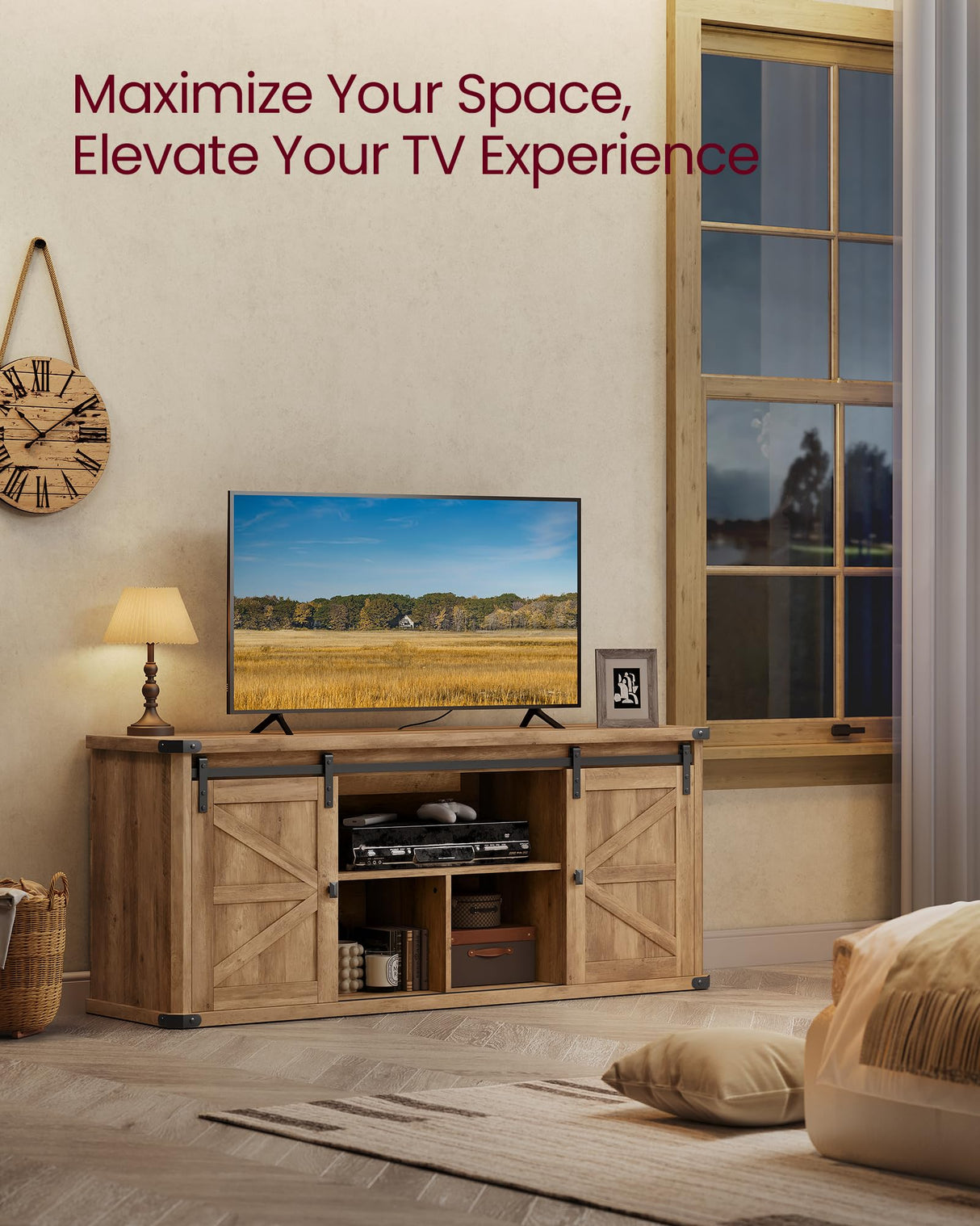 VASAGLE TV Stand for TVs up to 65 Inches, Farmhouse Entertainment Center with Sliding Barn Doors, TV Console Table for Living Room, Honey Brown ULTV324K41 VASAGLE