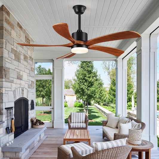 60 Inch Ceiling Fans with Lights Remote Control, Modern Ceiling Fan 5 Blades Wood Fan for Outdoor, 3 Downrods, ETL Listed, Timer, 6 Speeds Reversible Quiet Dc Motor for Patios