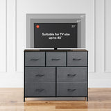WLIVE Dresser TV Stand, Entertainment Center with Fabric Drawers, Media Console Table with Metal Frame and Wood Top for TV up to 45 inch, Chest of Drawers for Bedroom, Dark Grey WLIVE