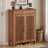 Tribesigns Shoe Cabinet, 5-Tier Shoe Storage Cabinet with Louvered Doors and Drawer, Freestanding Wooden Shoe Rack Organizer with Adjustable Shelves for Entryway, Hallway, Closet, Brown Tribesigns