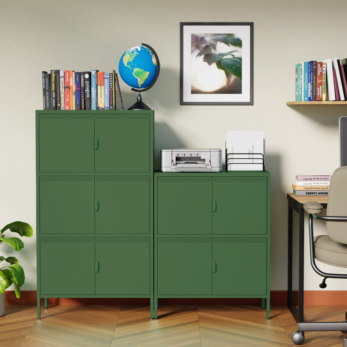 Bevivog Green Metal Locker Cabinet with 4 Doors, Metal Accent Cabinets Home Office Storage Lockers Sideboard for Kitchen Living Room Hallway Entryway Bevivog