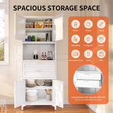 InaryLof 74.8"H Kitchen Storage Cabinet with 4 Doors and 2 Drawers, Open Countertop and Adjustable Tiers for Bathroom Storage，Tall Metal Cabinet For Kitchen, Dining Room, Living Room, Bathroom (White) InaryLof